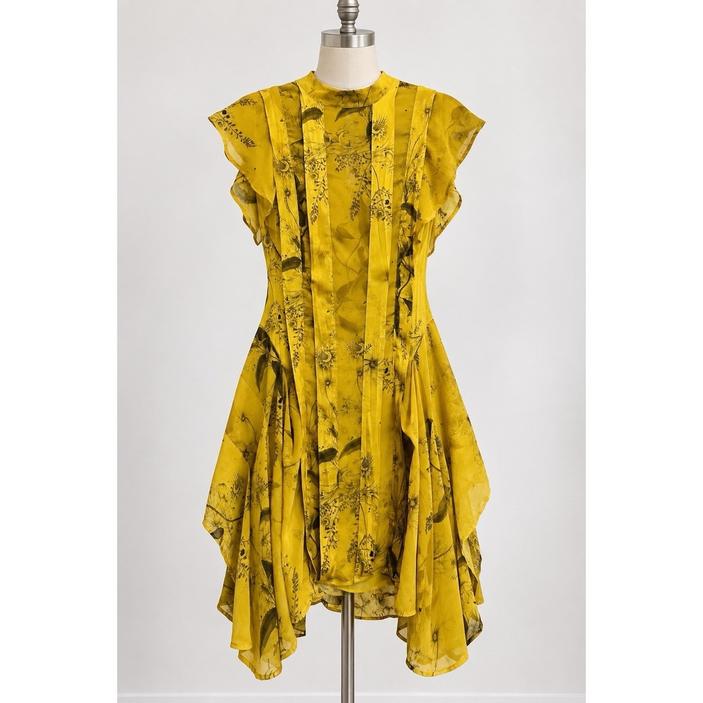 ALLSAINTS Fleur Demoir Mini Dress US 2 Basque Waist Botanical Asymmetrical XS